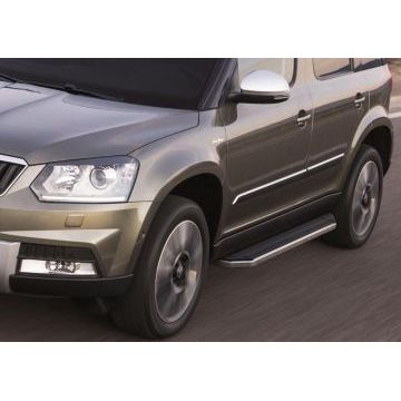 Пороги алюминиевые Rival Premium для Skoda Yeti 2009-