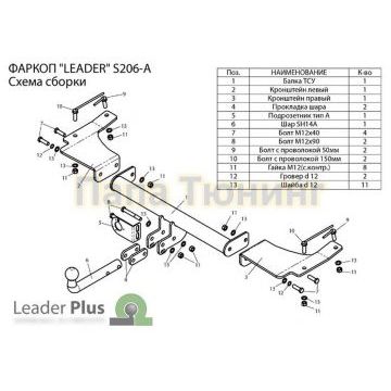 Фаркоп Лидер-Плюс для SsangYong Actyon 2006-2009