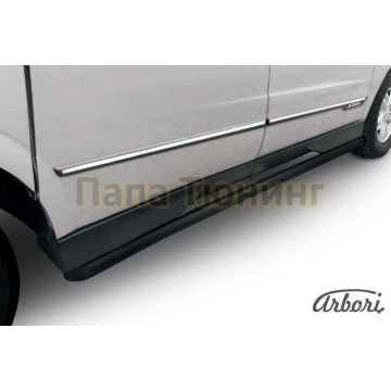 Защита штатных порогов чёрная сталь с загибами 57 мм Slitkoff для SsangYong Actyon Sports 2012-2015