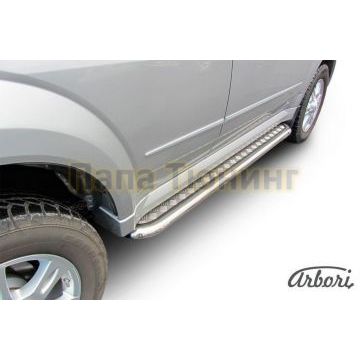 Пороги с площадкой алюминиевый лист 57 мм Slitkoff для SsangYong Actyon Sports 2012-2015