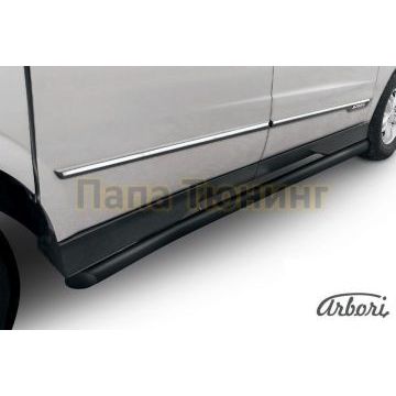 Защита штатных порогов чёрная сталь с загибами 76 мм Slitkoff для SsangYong Actyon Sports 2012-2015