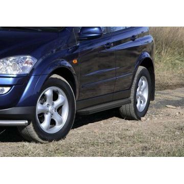 Пороги алюминиевые Rival Black-Premium для SsangYong Kyron 2007-2015