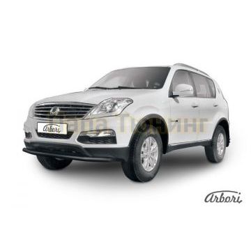 Защита переднего бампера чёрная сталь 57 мм Slitkoff для SsangYong Rexton 3 2012-2015