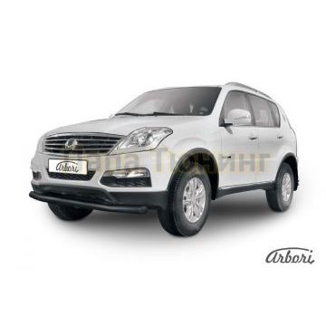 Защита переднего бампера чёрная сталь 76 мм Slitkoff для SsangYong Rexton 3 2012-2015