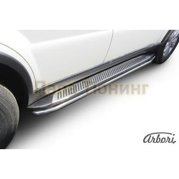 Защита штатных порогов труба 42 мм Slitkoff для SsangYong Rexton 3 2012-2015