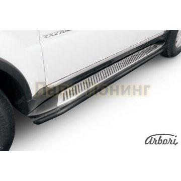 Защита штатных порогов чёрная сталь труба 42 мм Slitkoff для SsangYong Rexton 3 2012-2015