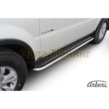 Пороги с площадкой алюминиевый лист 57 мм Slitkoff для SsangYong Rexton 3 2012-2015