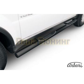 Пороги чёрная сталь труба с накладками 76 мм Slitkoff для SsangYong Rexton 3 2012-2015
