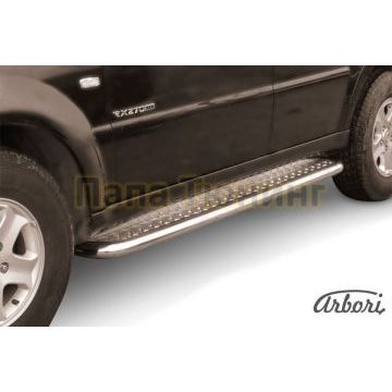 Пороги с площадкой алюминиевый лист 57 мм Slitkoff для SsangYong Rexton 2 2010-2012