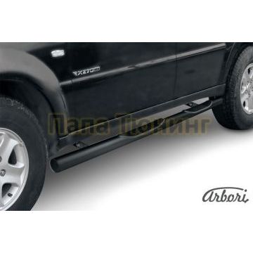 Пороги чёрная сталь труба с накладками 76 мм Slitkoff для SsangYong Rexton 2 2010-2012