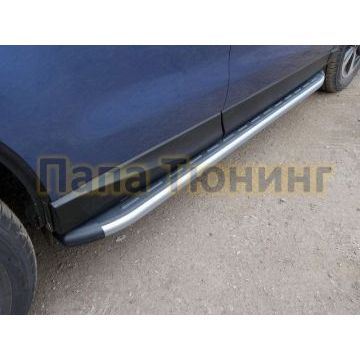 Пороги алюминиевые ТСС с накладкой серебристые для Subaru Forester 2016-2018 Пороги алюминиевые ТСС с накладкой серебристые для Subaru Forester 2016-2018