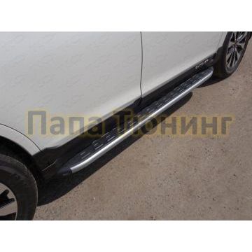 Пороги алюминиевые ТСС с накладкой серебристые для Subaru Outback 2015-2021 Пороги алюминиевые ТСС с накладкой серебристые для Subaru Outback 2015-2021