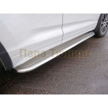 Пороги с площадкой нержавеющий лист 75х42 мм ТСС для Hyundai Santa Fe 2010-2012