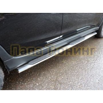 Пороги овальные с накладкой 75х42 мм ТСС для Subaru XV 2017-