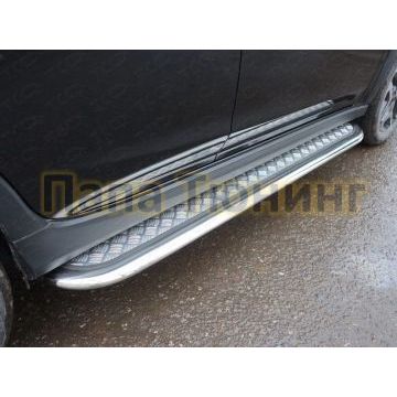 Пороги с площадкой алюминиевый лист 75х42 мм ТСС для Subaru XV 2017-