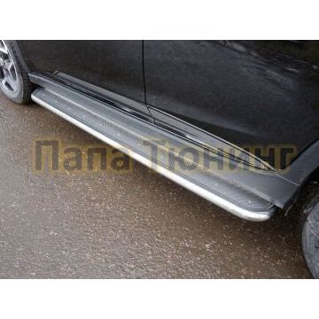 Пороги с площадкой нержавеющий лист 42 мм ТСС для Subaru XV 2017-