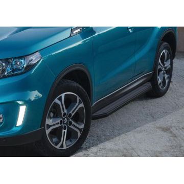 Пороги алюминиевые Rival Black-Premium для Suzuki Vitara 2015-