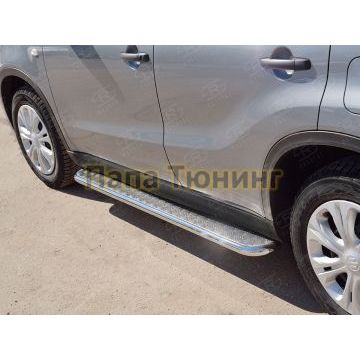 Пороги с площадкой алюминиевый лист d42 вариант 1 РусСталь для Suzuki Vitara 2015-