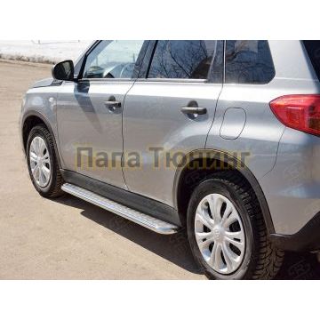 Пороги с площадкой алюминиевый лист d42 вариант 1 РусСталь для Suzuki Vitara 2015-