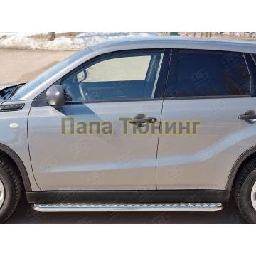 Пороги с площадкой алюминиевый лист d42 вариант 1 РусСталь для Suzuki Vitara 2015-