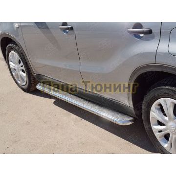 Пороги с площадкой алюминиевый лист d42 вариант 2 РусСталь для Suzuki Vitara 2015-