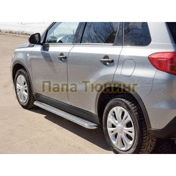 Пороги с площадкой алюминиевый лист d42 вариант 2 РусСталь для Suzuki Vitara 2015-