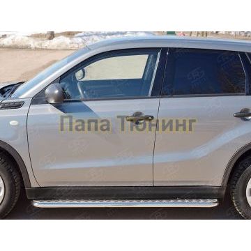 Пороги с площадкой алюминиевый лист d42 вариант 2 РусСталь для Suzuki Vitara 2015-