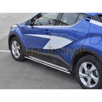 Пороги труба овальная с проступью 75х42 мм для Toyota C-HR 2018-
