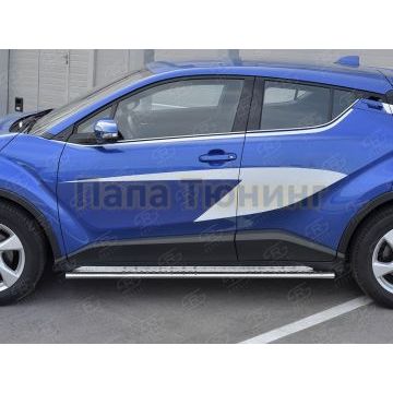Пороги труба овальная с проступью 75х42 мм для Toyota C-HR 2018-