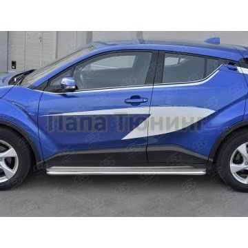 Пороги с площадкой нержавеющий лист 42 мм для Toyota C-HR 2018-