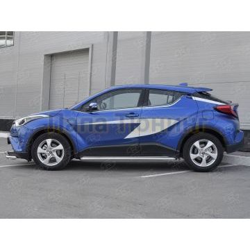Пороги с площадкой нержавеющий лист 42 мм для Toyota C-HR 2018-