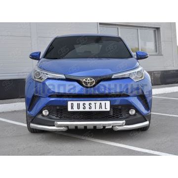 Защита передняя двойная с уголками и клыками d57-d57 для Toyota C-HR 2018-