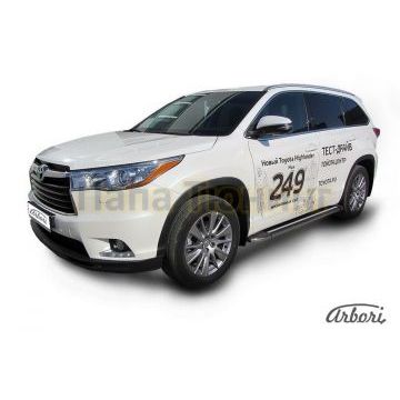 Пороги алюминиевые Arbori Luxe Black черные для Toyota Highlander 2014-2016