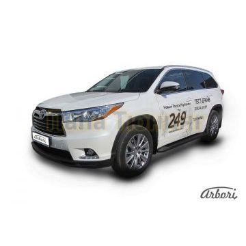 Пороги алюминиевые Arbori Optima Black чёрные для Toyota Highlander 2014-2016