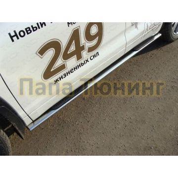 Пороги труба овальная с накладками 75х42 мм ТСС для Toyota Highlander 2017-2020