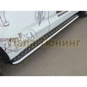 Пороги с площадкой алюминиевый лист 42 мм ТСС для Toyota Highlander 2017-2020