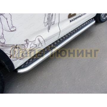 Пороги с площадкой алюминиевый лист 60 мм ТСС для Toyota Highlander 2017-2020