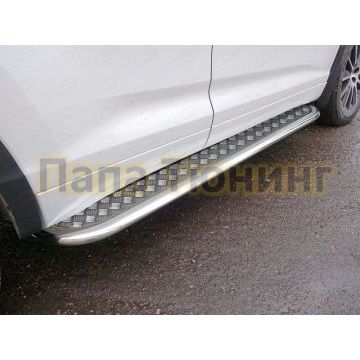 Пороги овал с площадкой алюминиевый лист 75х42 мм ТСС для Toyota Highlander 2017-2020