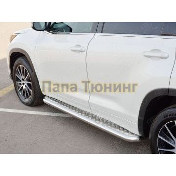 Пороги с площадкой алюминиевый лист d57 вариант 2 РусСталь для Toyota Highlander 2017-2020
