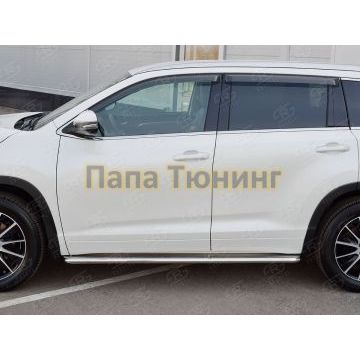 Пороги с площадкой нержавеющий лист 42 мм РусСталь для Toyota Highlander 2017-2020