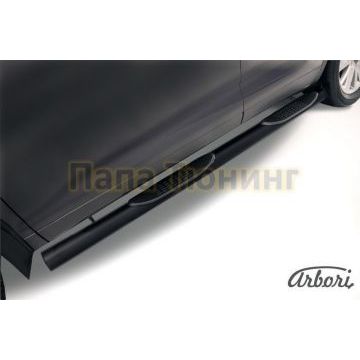 Пороги чёрная сталь труба с накладками 76 мм Slitkoff для Toyota Highlander 2014-2020