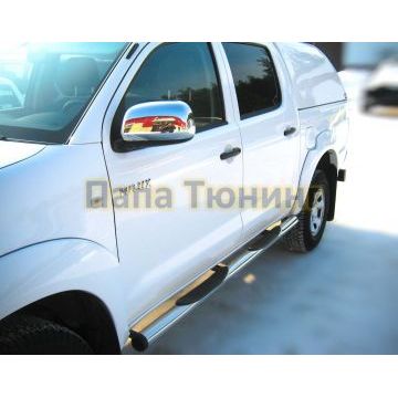 Пороги труба d 76 с накладками вариант 2 РусСталь для Toyota Hilux 2008-2015