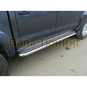 Пороги с площадкой алюминиевый лист 60 мм ТСС для Toyota Hilux 2011-2015
