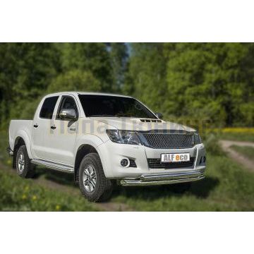 Пороги с площадкой алюминиевый лист 60 мм ALFeco для Toyota Hilux 2011-2015