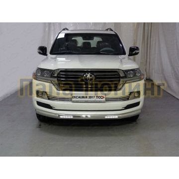 Защита передняя овальная с ДХО 75х42 мм ТСС для Toyota Land Cruiser 200 Excalibur 2017-