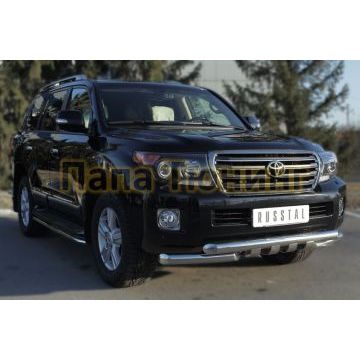 Защита штатных порогов d42 рейсталинг 2014 РусСталь для Toyota Land Cruiser 200 2012-2015