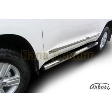 Пороги труба с накладками 76 мм Slitkoff для Toyota Land Cruiser 200 2012-2015 Пороги труба с накладками 76 мм Slitkoff для Toyota Land Cruiser 200 2012-2015