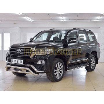 Защита передняя двойная с надписью d57-d57 РусСталь для Toyota LC 200 Executive 2016-