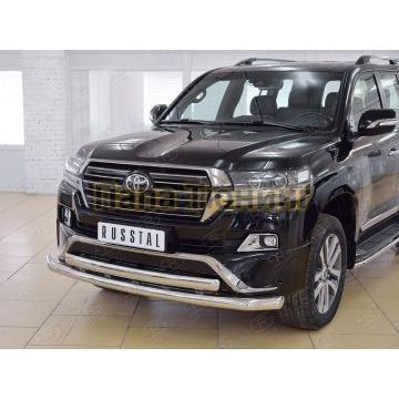 Защита передняя двойная с декором 76-75х42 мм РусСталь для Toyota LC 200 Executive 2016-