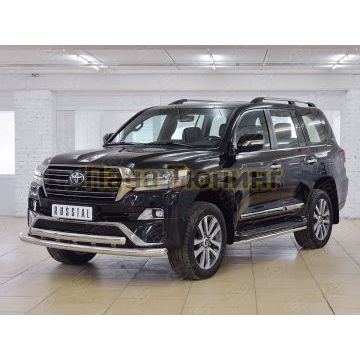 Защита передняя двойная с декором 76-75х42 мм РусСталь для Toyota LC 200 Executive 2016-